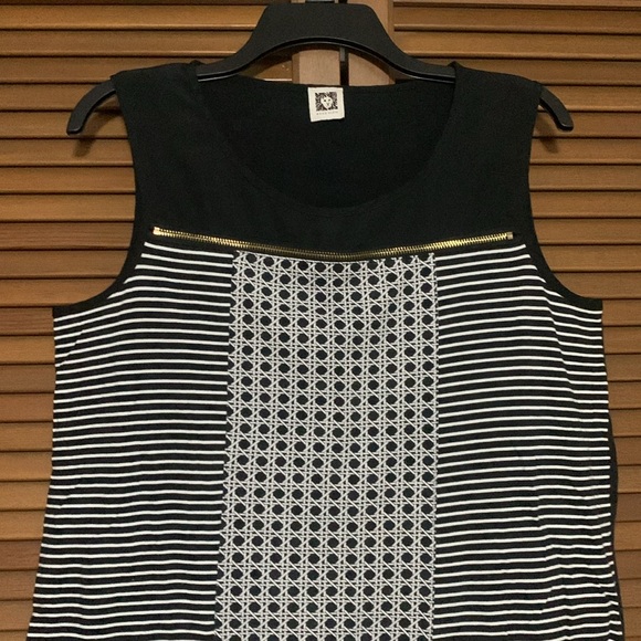 Anne Klein Striped Zipper Embellished Sleeveless Top No Size Tag Approx Medium M - Picture 1 of 7